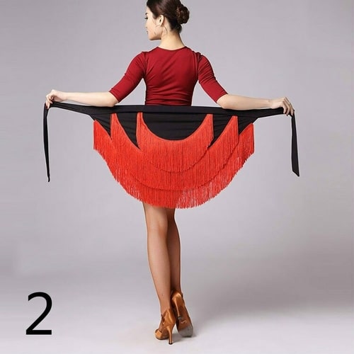 Latin Dance Lace-Up Skirt for Women Adult Wrap Samba Tango Cha-Cha  Performance Costume Tassel Hip Scarf Latin Dance Practice Clothing