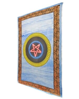 (product) Blue Geometric Star Frame Brushstroke Pattern Tapestry Coverlet