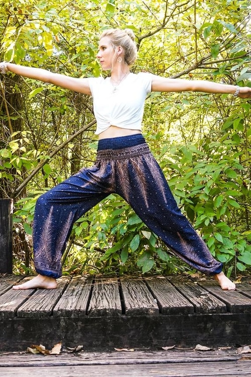 Blue PEACOCK Women Boho Pants Hippie Pants Yoga Pants - Oh Jessa